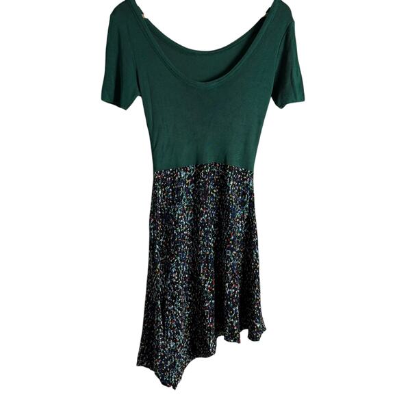 Sandro Green Viscose Knit Short Sleeve Asymmetric Printed Dress Size Small - Picture 10 of 11